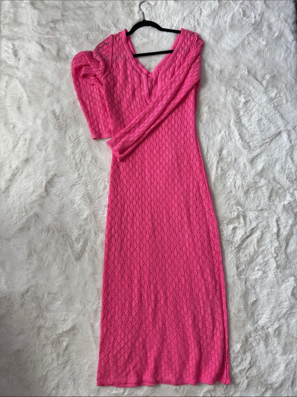 Women’s Pink Crochet Swim Coverup Maxi Dress